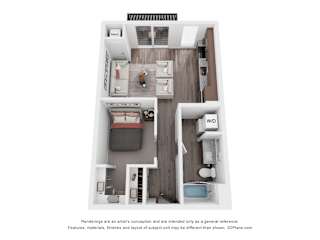 1 bed 1 bathroom O Floorplan at Maven on Broadway Apartments, Rochester