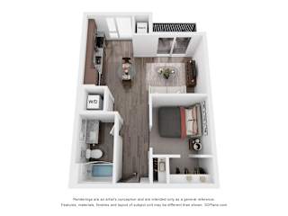 1 bed 1 bathroom N Floorplan at Maven on Broadway Apartments, Rochester, MN