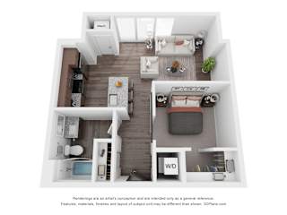 1 bed 1 bathroom P Floorplan at Maven on Broadway Apartments, Rochester, 55904