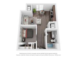 1 bed 1 bathroom M Floorplan at Maven on Broadway Apartments, Rochester, MN, 55904