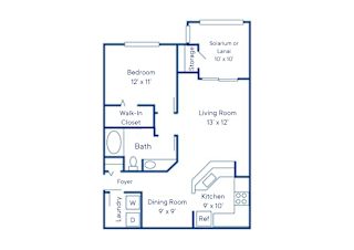 a floor plan of a one bedroom one bath apartment at Via Lugano, Florida, 33436