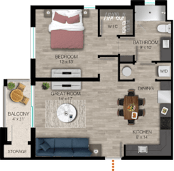 1 bed 1 bath A2 Floor Plan at Portofino Vineyards, Fort Myers, 33967