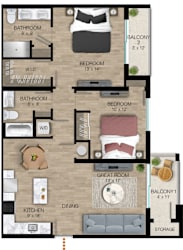 2 bed 2 bath B Floorplan at Portofino Vineyards Apartment, Fort Myers