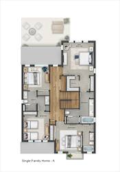 A floor plan of a single family home layout.