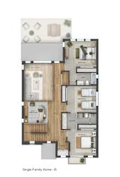 A floor plan of a single family home with labeled rooms.