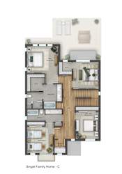 A floor plan of a single family home with labeled rooms.