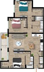 a floor plan of a two bedroom apartment with two bathrooms and a balcony at The Orchard at Portofino Vineyards, Fort Myers, 32149