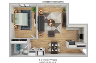 The Wrightwood Layout D One Bedroom Floor Plan