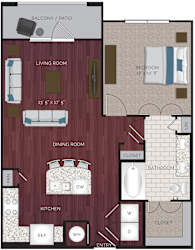 A floor plan of a house showing a living room, dining room, kitchen, and bedrooms.