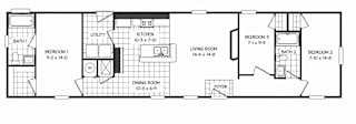 A floor plan of a house with labeled rooms and dimensions.