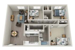 Three bedroom Floor Plan at The Meridian at Lakewood, Lakewood