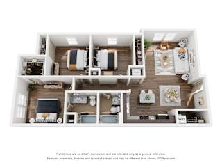 a 1 bedroom floorplan is shown with a wood floor