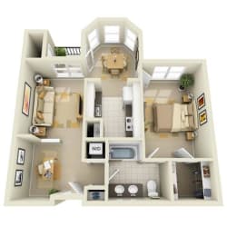 1 BR1 BA Den Floor Plan at Prospect Place, New Jersey, 07601