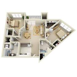 2 BRA Floor Plan at Prospect Place, Hackensack, 07601