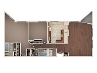 Tiffany - 2 Bedroom Floor Plan Layout with 2 Baths and 1,486 square feet at Skyrise Luxury Apartments in Kalamazoo, MI.