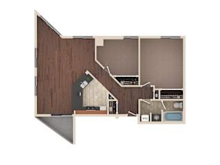 Vista - 2 Bedroom Floor Plan Layout with 1 Bath and 1,062 square feet at Skyrise Luxury Apartments in Kalamazoo, MI.