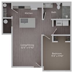a floor plan of a room with a bedroom and a kitchen