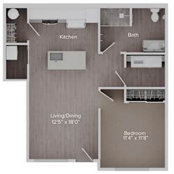 a floor plan of a studio apartment with a bedroom and a living room