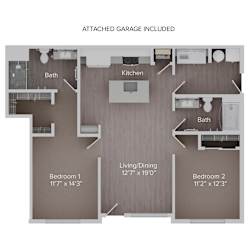 a floor plan of a studio apartment with a bedroom and a living room