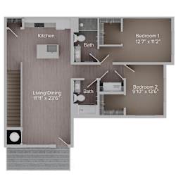 the 1122 floor plan  studio with 2 baths