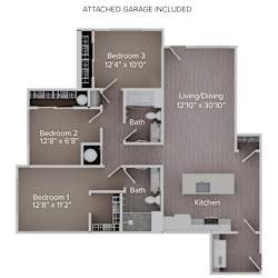 3 Bedroom, 2 Bath w/ Attached Garage at The Locklyn Apartments