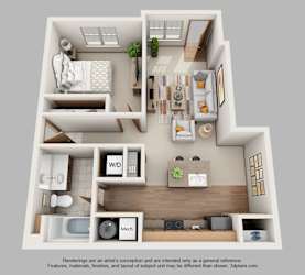 Floor Plan 1-Bedroom Standard with Garage