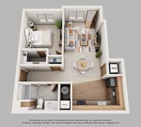 Floor Plan 1-Bedroom Standard with Garage