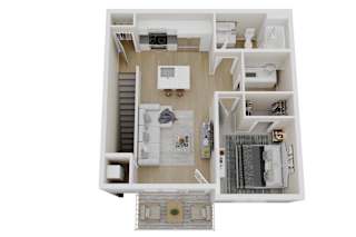 a stylized floor plan of a house with a bedroom and living room