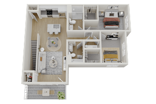 a 3d rendering of a bedroom floor plan