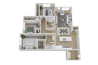 a 3d floor plan of a house with a bedroom and a living room
