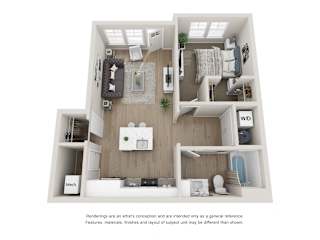1 Bedroom 1 Bathroom Apartment at The Locklyn Apartments a 2 bedroom floor plan with a bathroom and a bedroom