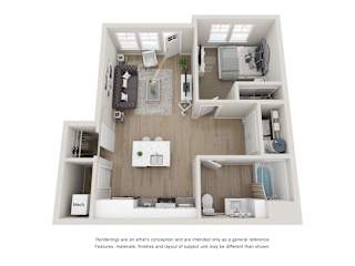 a 2 be 1 Bedroom 1 Bathroom Apartment at The Locklyn Apartmentsdroom floor plan with a bathroom and a kitchen