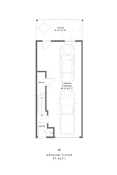 A drawing of a parking garage with a car and a truck drawn in.