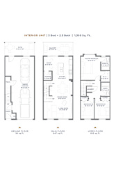 A diagram shows the layout of an interior unit with three bedrooms, a garage, and a living room.