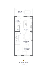A floor plan of a house with a main floor area of 647 square feet.