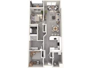 A diagram of a house layout with a kitchen, living room, and bathroom.