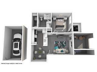 A diagram of a house layout with a detached garage available on select homes.