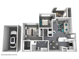 A diagram of a house layout with a garage on the left.