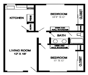 2 Bedroom 1 Bathroom Floorplan at Pennsylvania Place, California 95616