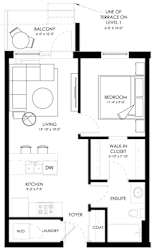 a floor plan of a small house with a kitchen and a living room
