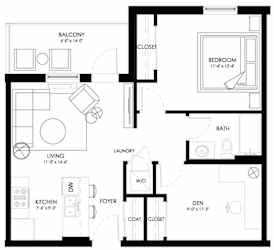 a floor plan of a small house with a bedroom and a living room