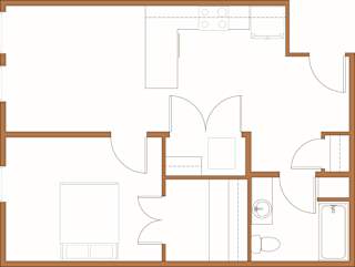 a floor plan of a small house with a kitchen and a living room