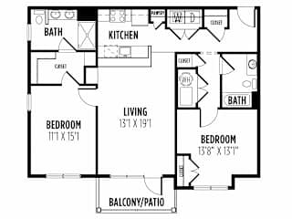 2 Bed Bartlet Floor Plan at New Britain, Chalfont, PA, 18914