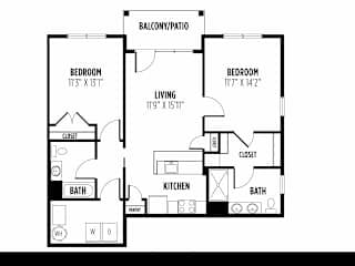 2 Bed Franklin Floor Plan at New Britain, Chalfont, 18914