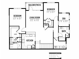 2 Bed Witherspoon Floor Plan at New Britain, Pennsylvania, 18914