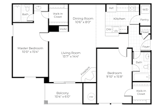 A floor plan of a house with a living room, dining room, kitchen, and multiple bedrooms.