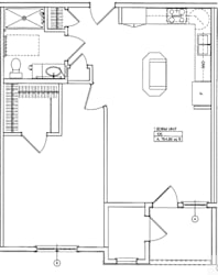 A floor plan of a 1 bedroom unit measuring 764.88 sq ft.