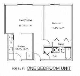 Floor Plan One Bedroom, One Bathroom