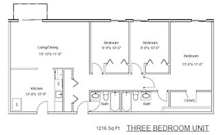 Floor Plan Three Bedrooms, Two Bathrooms
