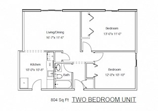 Floor Plan Two Bedrooms, One Bathroom